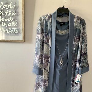 NWT Dusty Blue Patterned 2-Piece Cocktail Dress